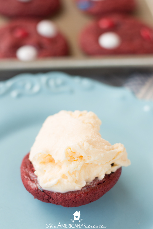 Red Velvet Patriotic Ice Cream Sandwiches - an easy dessert or sweet treat for Memorial Day, 4th of July, or other patriotic celebrations!