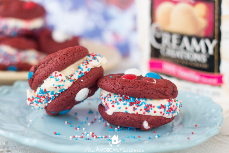 Red Velvet Patriotic Ice Cream Sandwiches - an easy dessert or sweet treat for Memorial Day, 4th of July, or other patriotic celebrations!