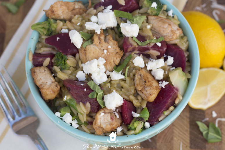 Pesto Orzo with Chicken, Broccoli, and Beets