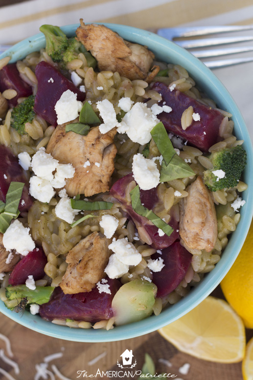 Pesto Orzo with Chicken, Broccoli, and Beets
