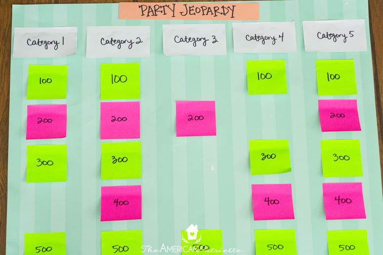 Category Ideas for DIY Trivia or Jeopardy Game - a fun game for adults to play at parties and gatherings that you can easily customize to your particular celebration