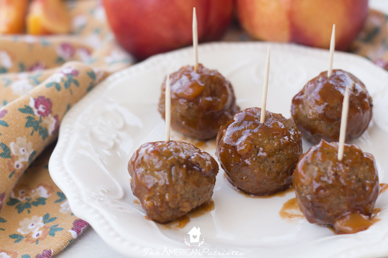 Slow Cooker Peach & Honey Chipotle Appetizer Meatballs - only three ingredients and absolutely delicious! A very simple appetizer to prepare for a party, gathering, or tailgate!