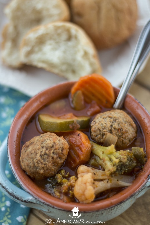 No Prep Slow Cooker Meatball Soup - Easy and Healthy Weeknight Dinner; Simple Main Dish Recipe
