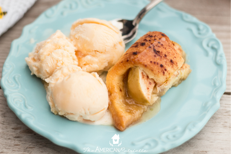 Crescent Roll Apple Dumplings with Scoop of Vanilla Ice Cream