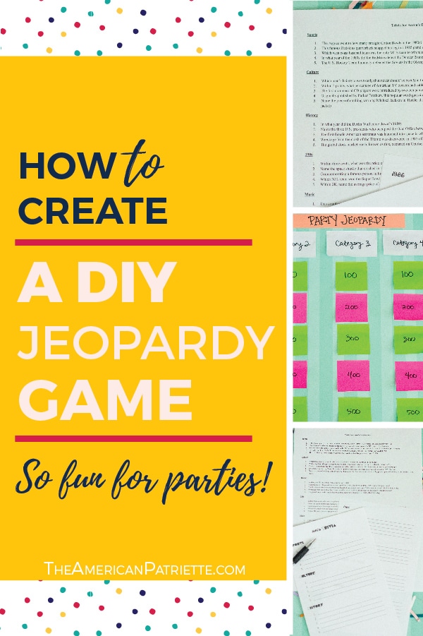 DIY Jeopardy Game for Parties - Tons of Category and Question Ideas for a Homemade Jeopardy Board, perfect for teens and adults at birthday parties, showers, parties, and game nights! #jeopardy #partygames #boardgames #gamenight