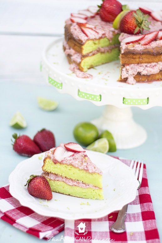 Delicious Strawberry Limeade Cake perfect for a spring dessert or summer dessert recipe! Incredibly moist and flavorful!